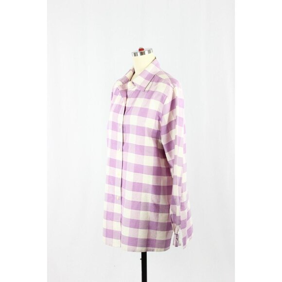 Vintage SILKLAND Purple White Silk Buffalo Check Button Down Shirt, Size M - Picture 4 of 12